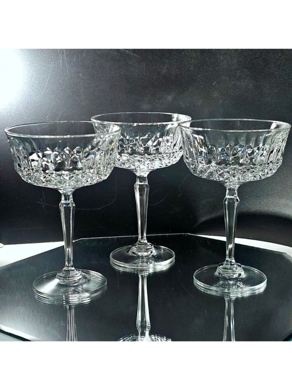 3 Toscany Elite Champagne Coupes 5.5" cut glasses retro elegance fine crystal - Picture 6 of 7